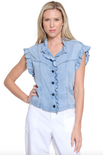 Load image into Gallery viewer, Tru Luxe Ruffle Shoulder Denim Top