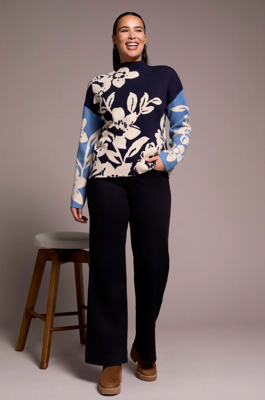 Tribal Sapphire Funnel Neck Sweater