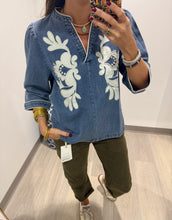 Load image into Gallery viewer, Fall Denim Scroll Top
