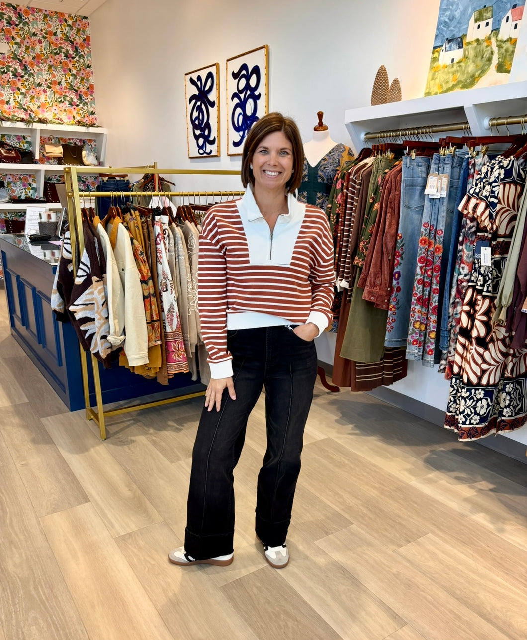 True Luxe Striped Half Zip Pullover