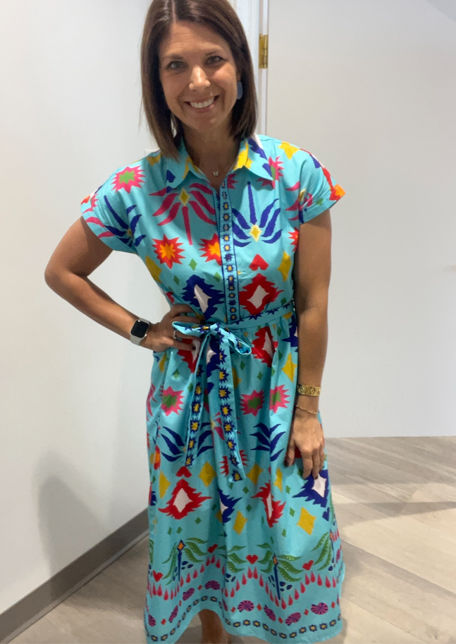 Maude Aqua Ikat Rylie Dress