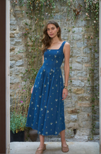 Load image into Gallery viewer, Moon River Floral Embroidered Denim Midi
