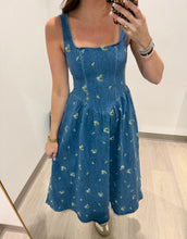 Load image into Gallery viewer, Moon River Floral Embroidered Denim Midi

