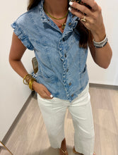Load image into Gallery viewer, Tru Luxe Ruffle Shoulder Denim Top
