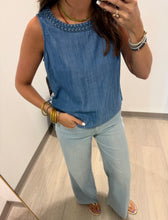 Load image into Gallery viewer, Tru Luxe Denim Top Braided Necktrim
