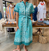 Load image into Gallery viewer, Isla Payal Carnation Teal Sydney Shirtdress
