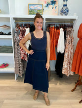 Load image into Gallery viewer, Moon River Mixed Media Denim Midi
