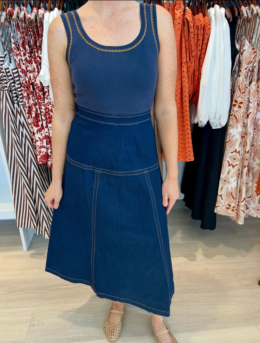 Moon River Mixed Media Denim Midi