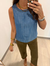 Load image into Gallery viewer, Tru Luxe Denim Top Braided Necktrim
