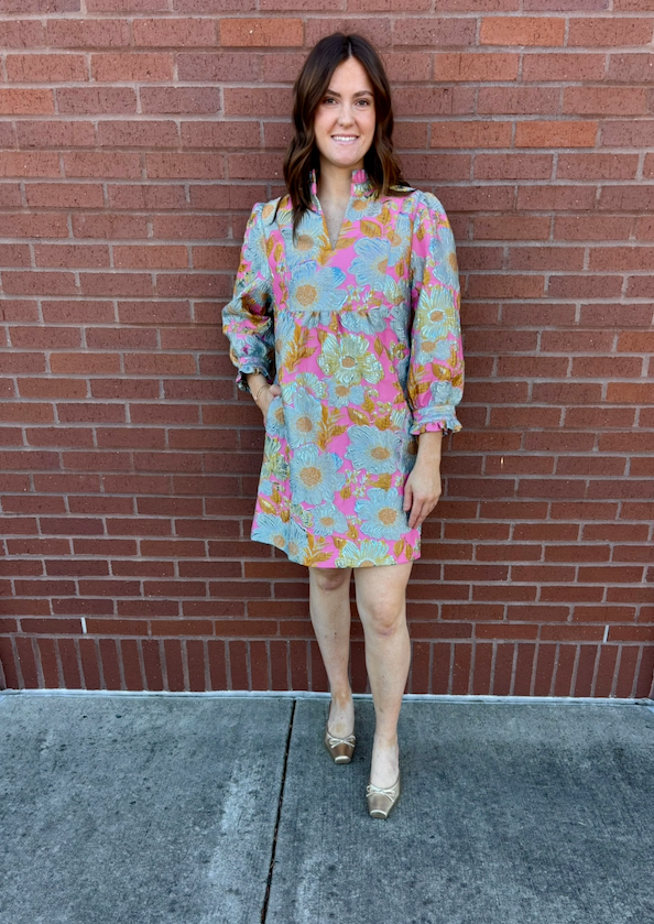 Uncle Frank Brocade Ruffle Trim Dress