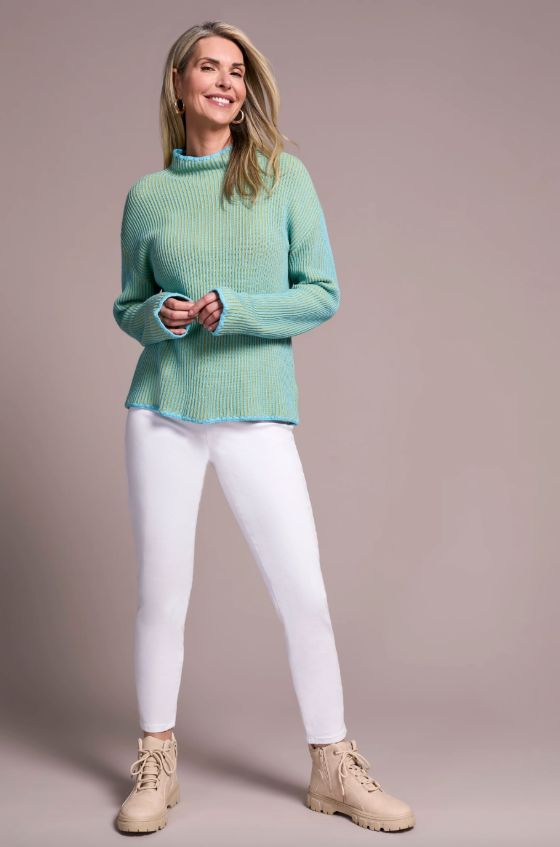 Tribal Mist Blue Funnel Neck Sweater