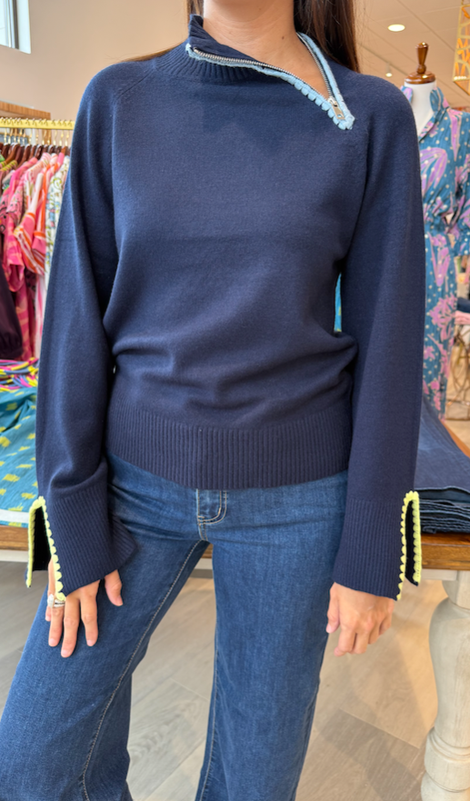 Charlie B Mock Neck w/ Zipper Crochet Detail