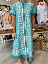 Load image into Gallery viewer, Isla Payal Carnation Teal Sydney Shirtdress
