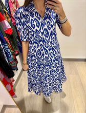 Load image into Gallery viewer, Dizzy Lizzie Navy Ikat Montauk Dress
