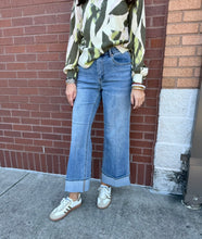 Load image into Gallery viewer, Tribal Washed Blue Brooke Palazzo Cuffed Jean
