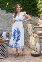 Load image into Gallery viewer, Moon River Blue Detail Ruffle Sleeve Midi
