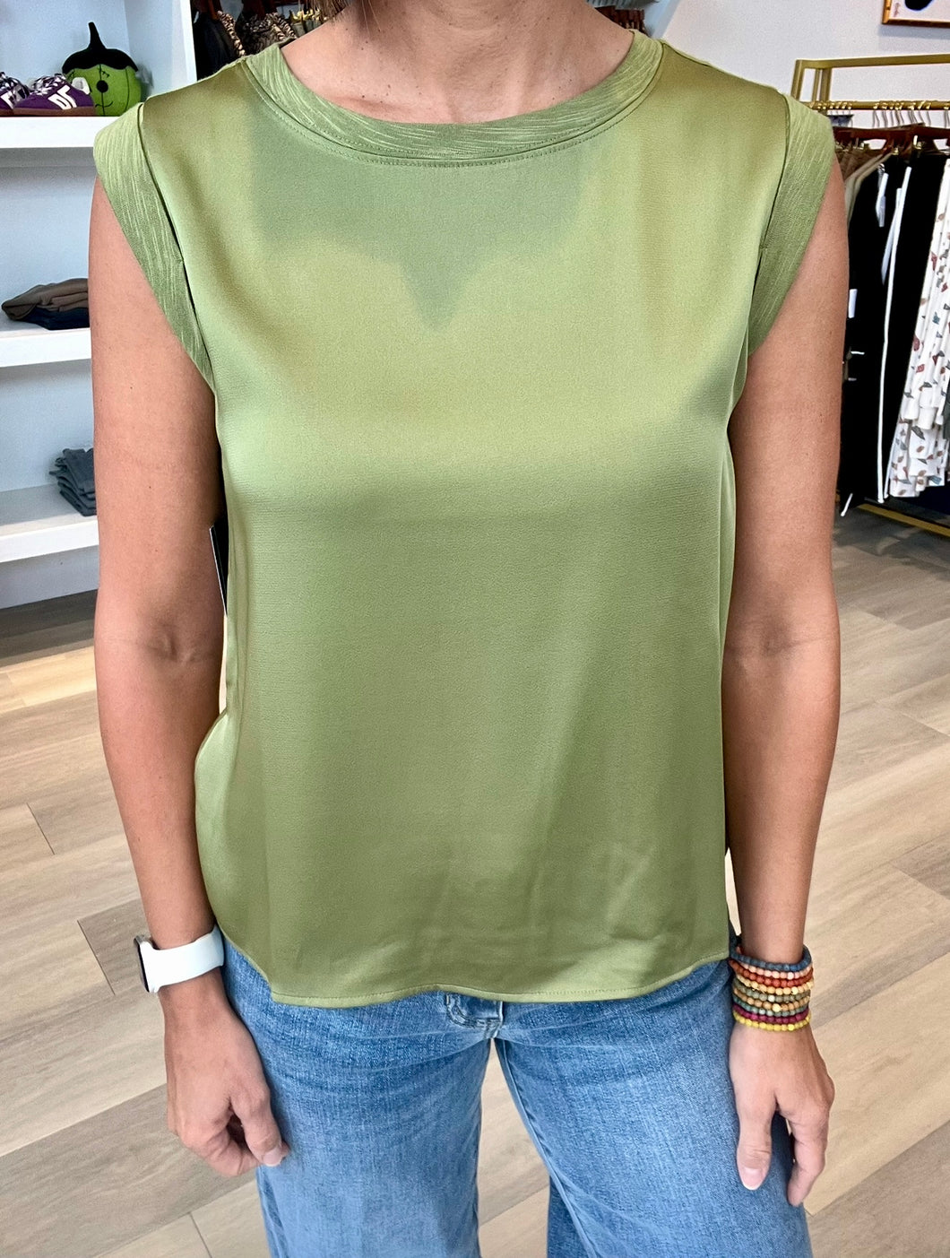 Liverpool Sleeveless Knit Woven Top