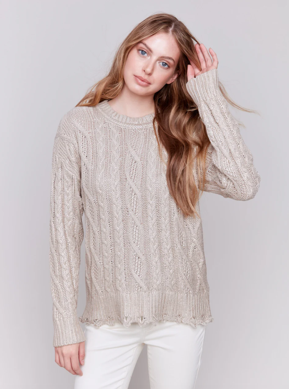 Charlie B Metallic Cable Knit Sweater