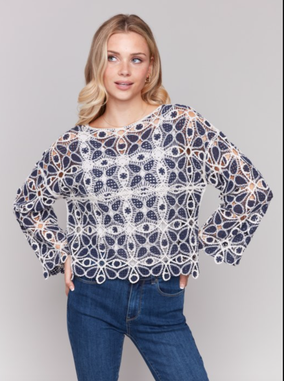 Charlie B 3/4 Sleeve Crochet Top