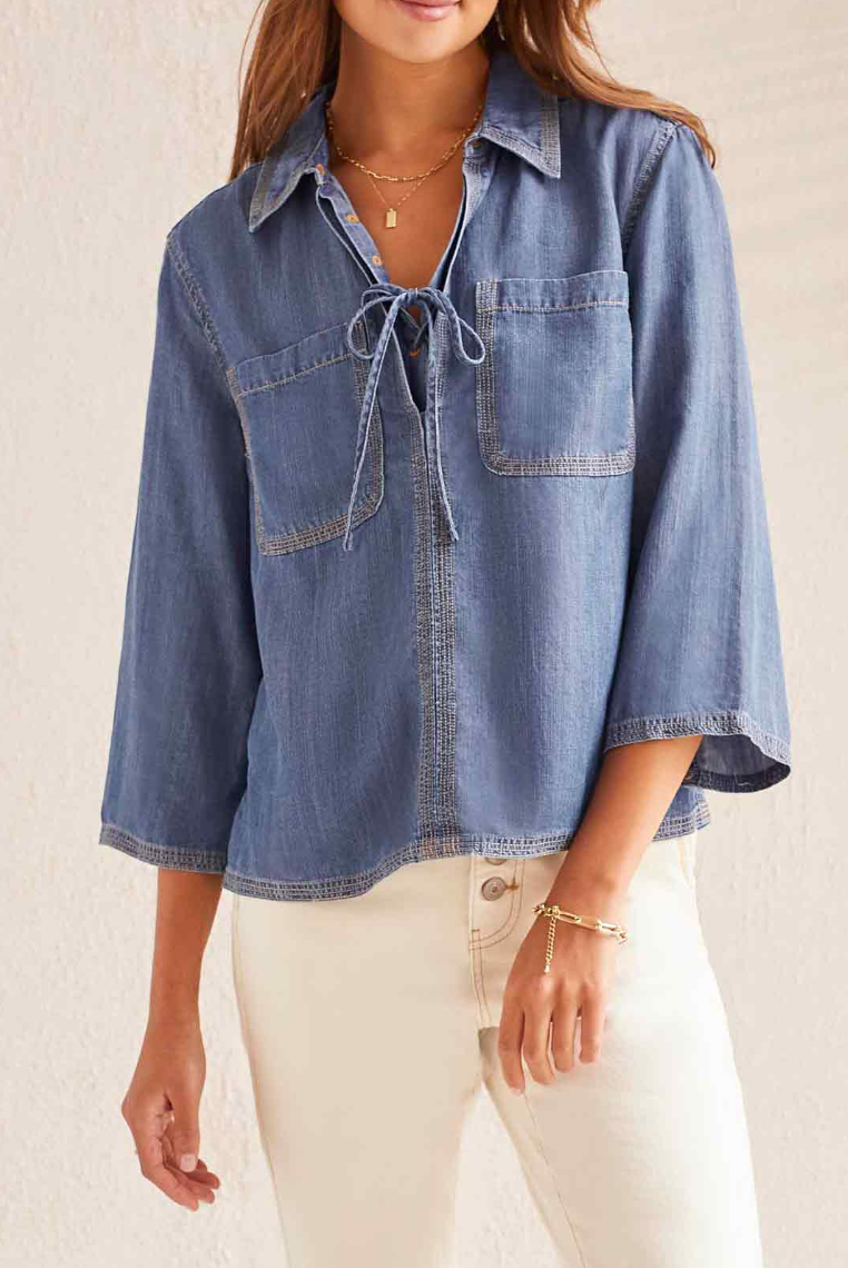 Tribal Chambray Pop Over Blouse