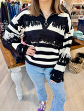 Load image into Gallery viewer, Rain and Rose Fringe Zip Neck Sweater
