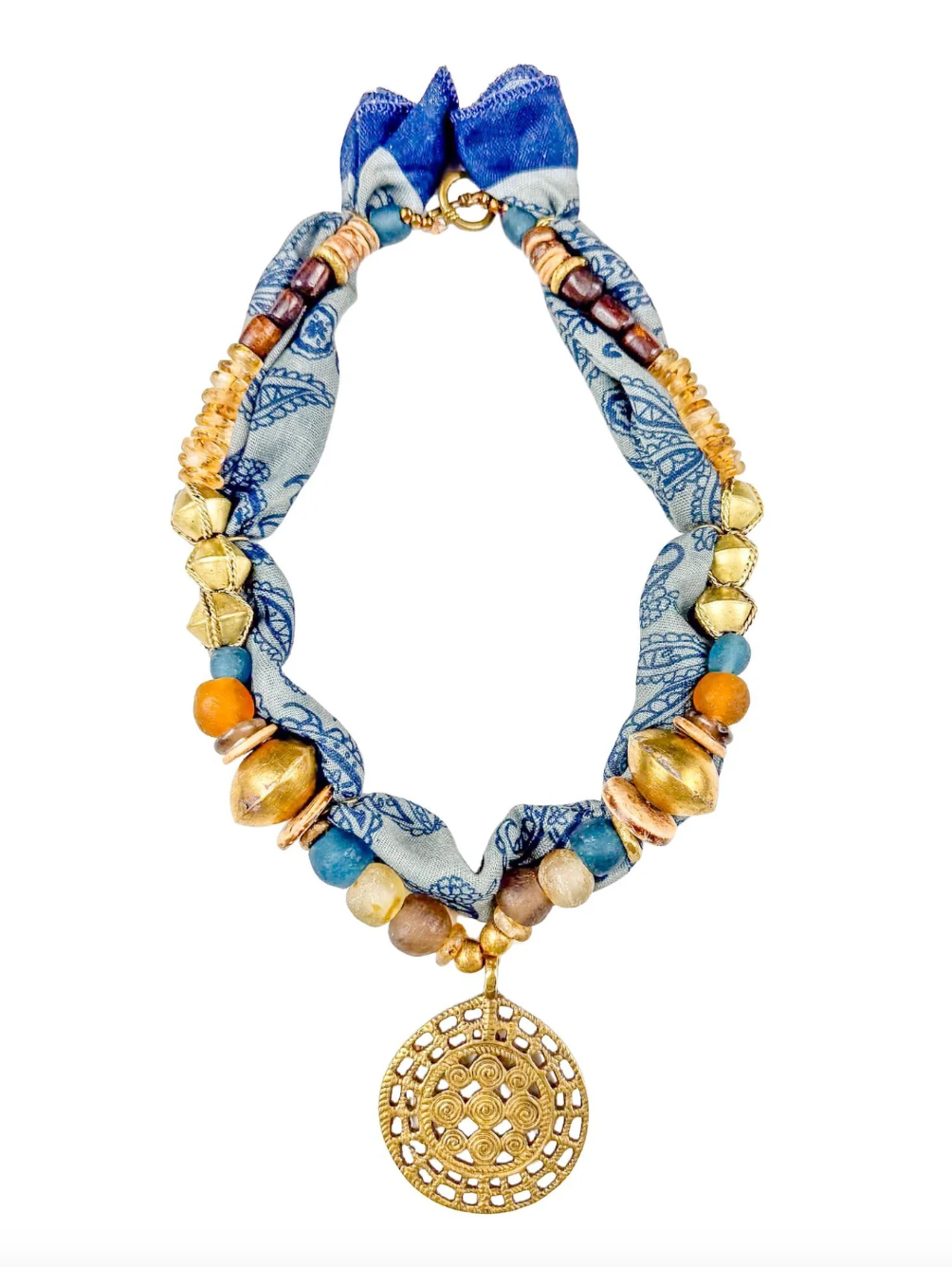Twine and Twig Indigo Range Beaded Bandana Necklace