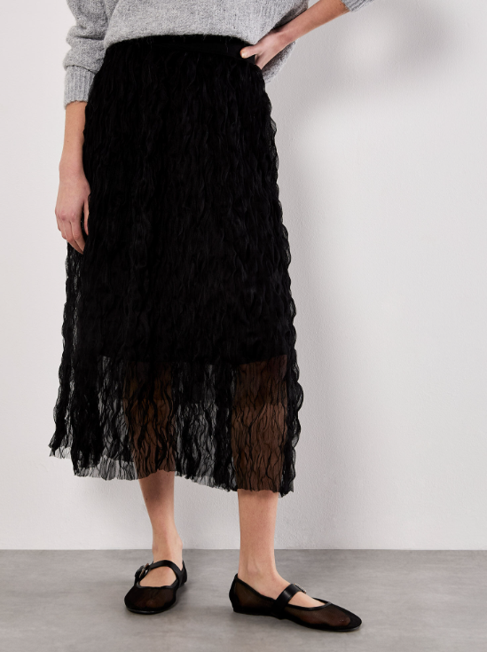 Wavy Tulle Midi Skirt