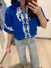 Load image into Gallery viewer, Tru Luxe Embroidered Smocked Collar Top
