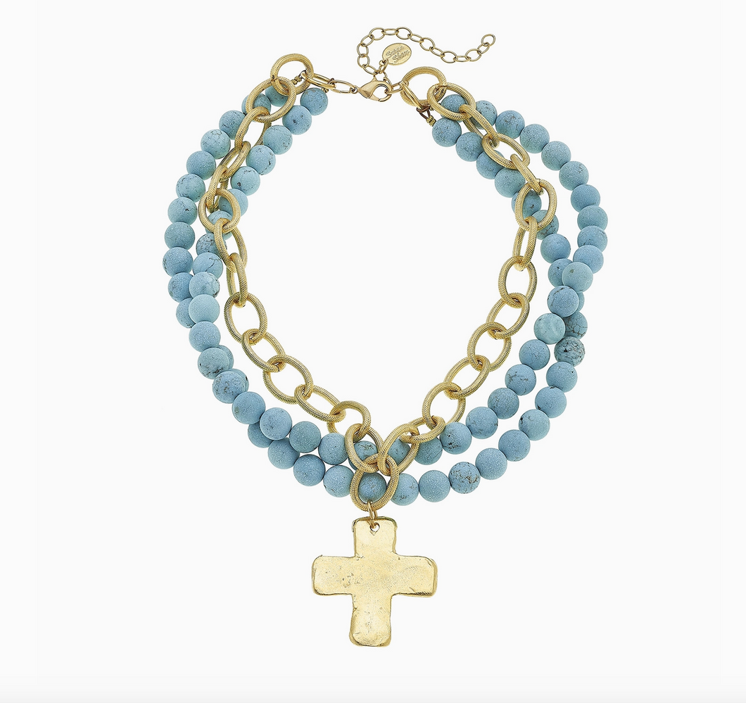 Susan Shaw Gold Cross Turqoise Necklace