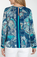 Load image into Gallery viewer, Liverpool Aqua Multi Keyhole Woven Top

