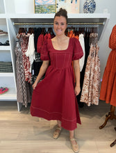 Load image into Gallery viewer, Moon River Denim Puff Sleeve Midi
