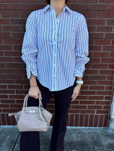 Load image into Gallery viewer, Liverpool Espresso Stripe Button Front Blouse
