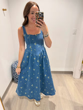 Load image into Gallery viewer, Moon River Floral Embroidered Denim Midi
