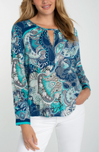 Load image into Gallery viewer, Liverpool Aqua Multi Keyhole Woven Top
