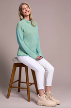 Load image into Gallery viewer, Tribal Mist Blue Funnel Neck Sweater
