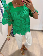 Load image into Gallery viewer, Tru Luxe Square Neck Lace Peasant Top
