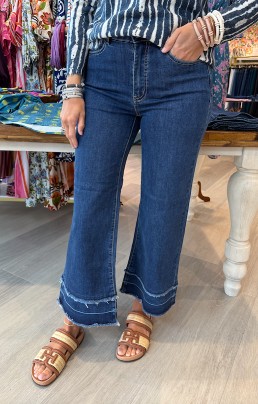 Charlie B Cropped Flare Leg Fringe Detail