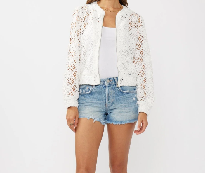 Crochet Floral Bomber Jacket