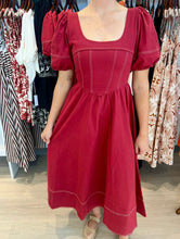 Load image into Gallery viewer, Moon River Denim Puff Sleeve Midi
