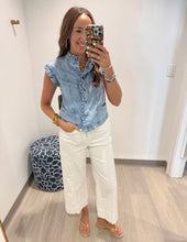 Load image into Gallery viewer, Tru Luxe Ruffle Shoulder Denim Top
