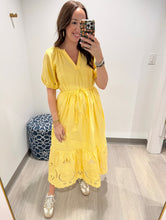 Load image into Gallery viewer, Moon River Light Yellow Eyelet Midi
