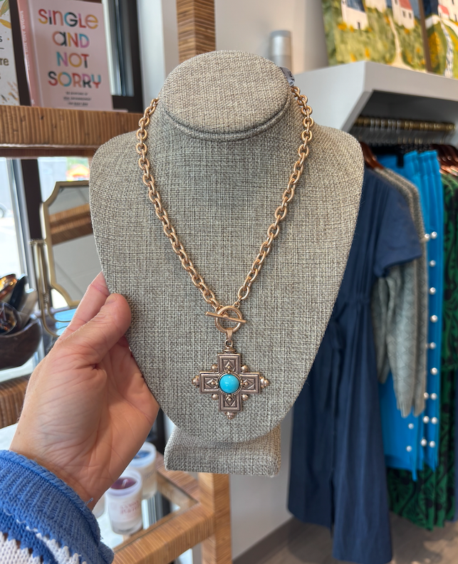Opelika Turq Cross Pendant Necklace