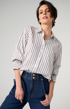 Load image into Gallery viewer, Liverpool Espresso Stripe Button Front Blouse
