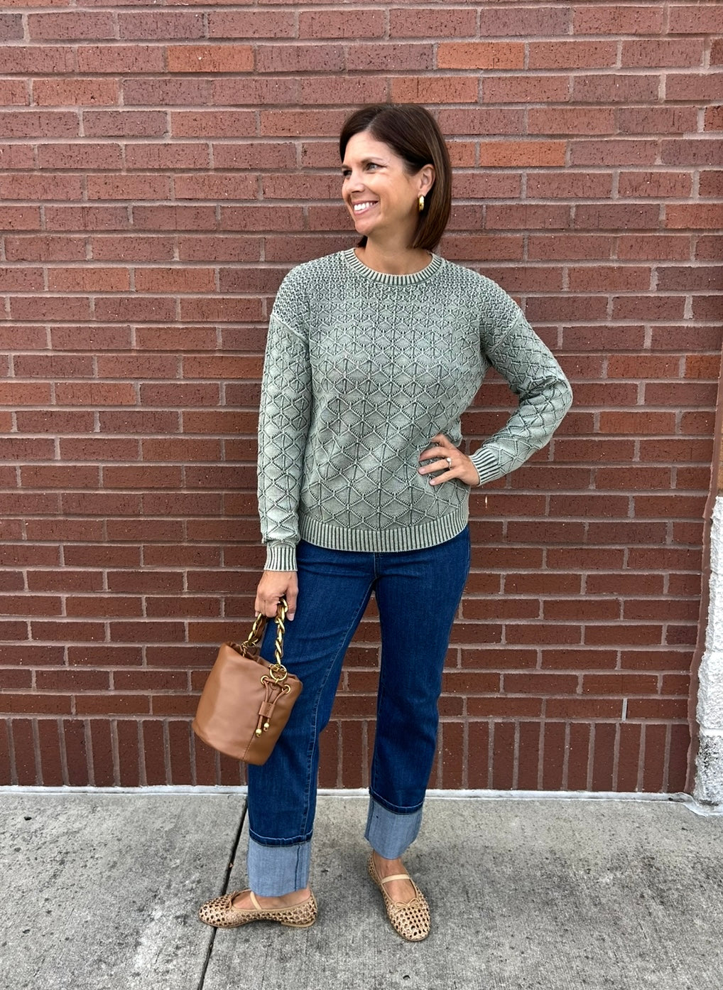 Charlie B Cotton Blend Pointelle Crew Sweater