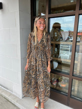Load image into Gallery viewer, Brown Paisley Midi Dress
