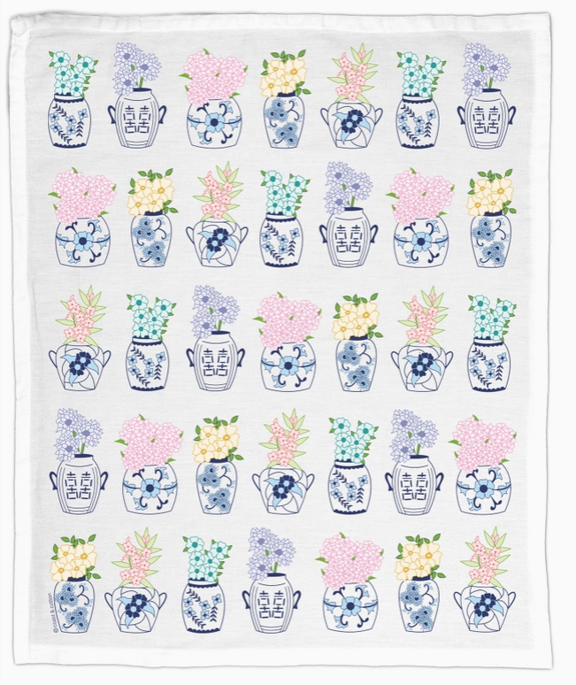 Ginger Jars and Spring Flowers Towels