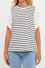 Load image into Gallery viewer, English Factory Striped Ruffle Detail Top

